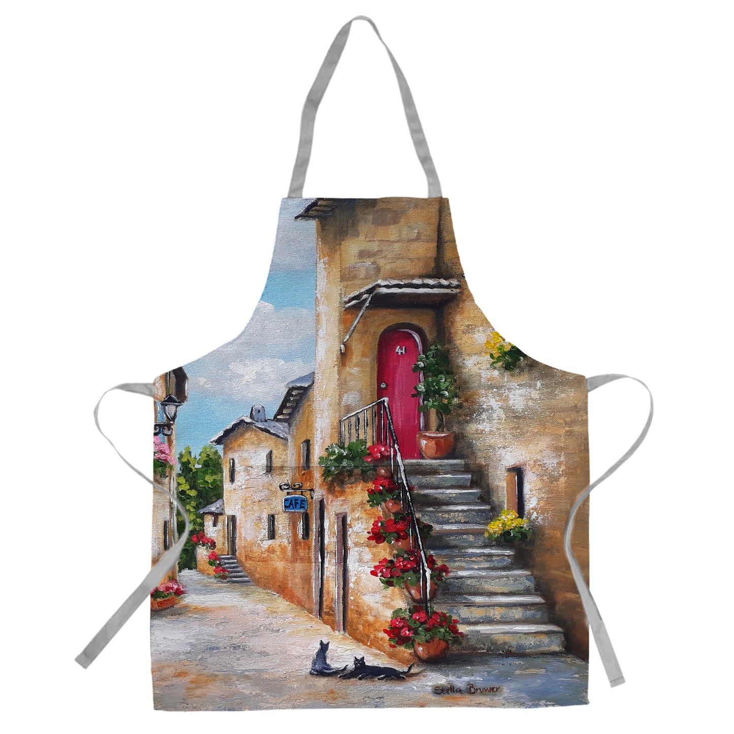 Rustic Colourful Street Medium Length Apron by Stella Bruwer
