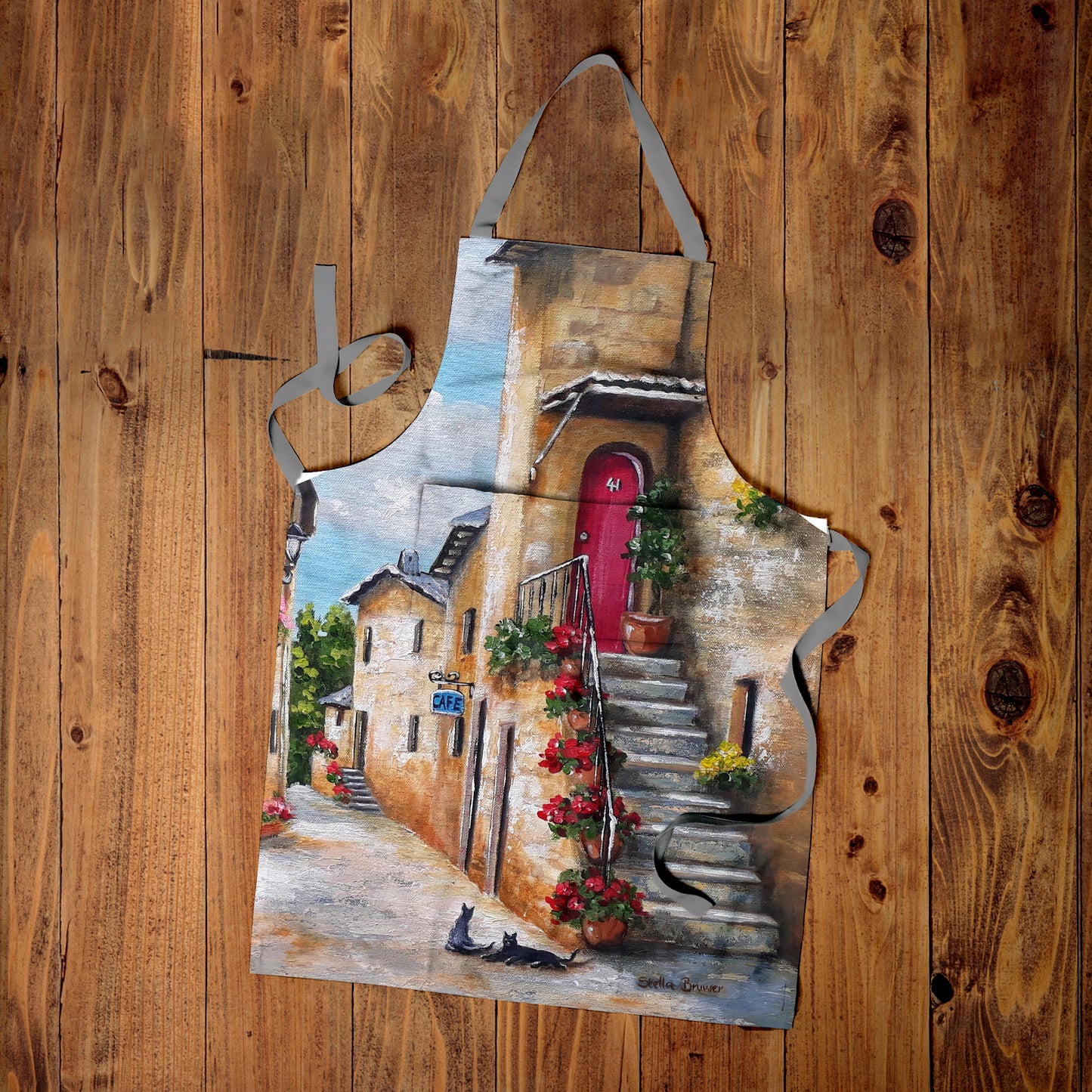 Rustic Colourful Street Medium Length Apron by Stella Bruwer