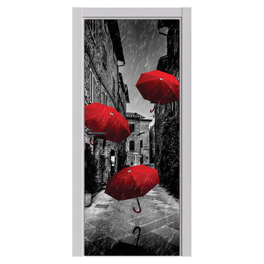 Decoupage Tear Resistant Transfers -Red Falling Umbrellas Door