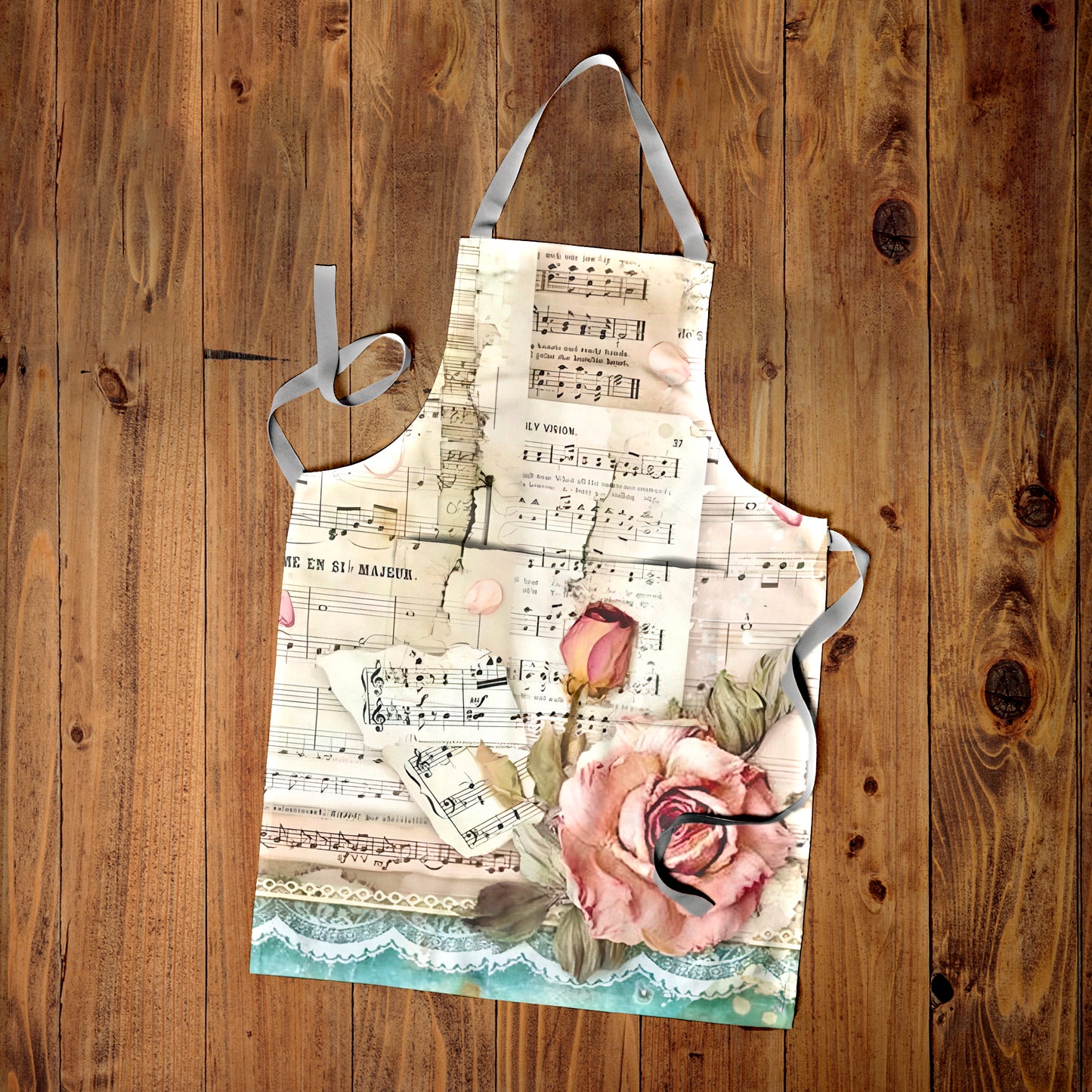 Vintage Pink Music Rose Medium Length Apron