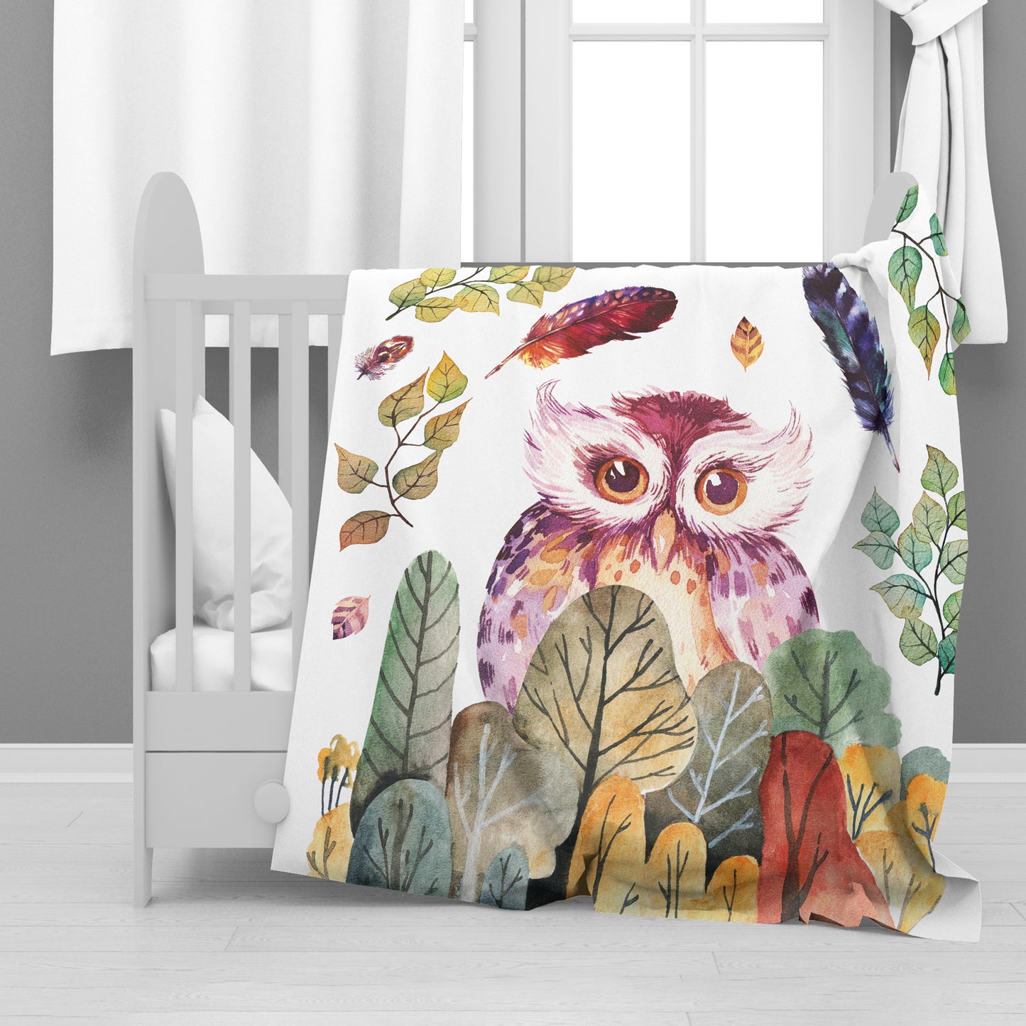 Watercolour Owl Baby Fleece Blanket