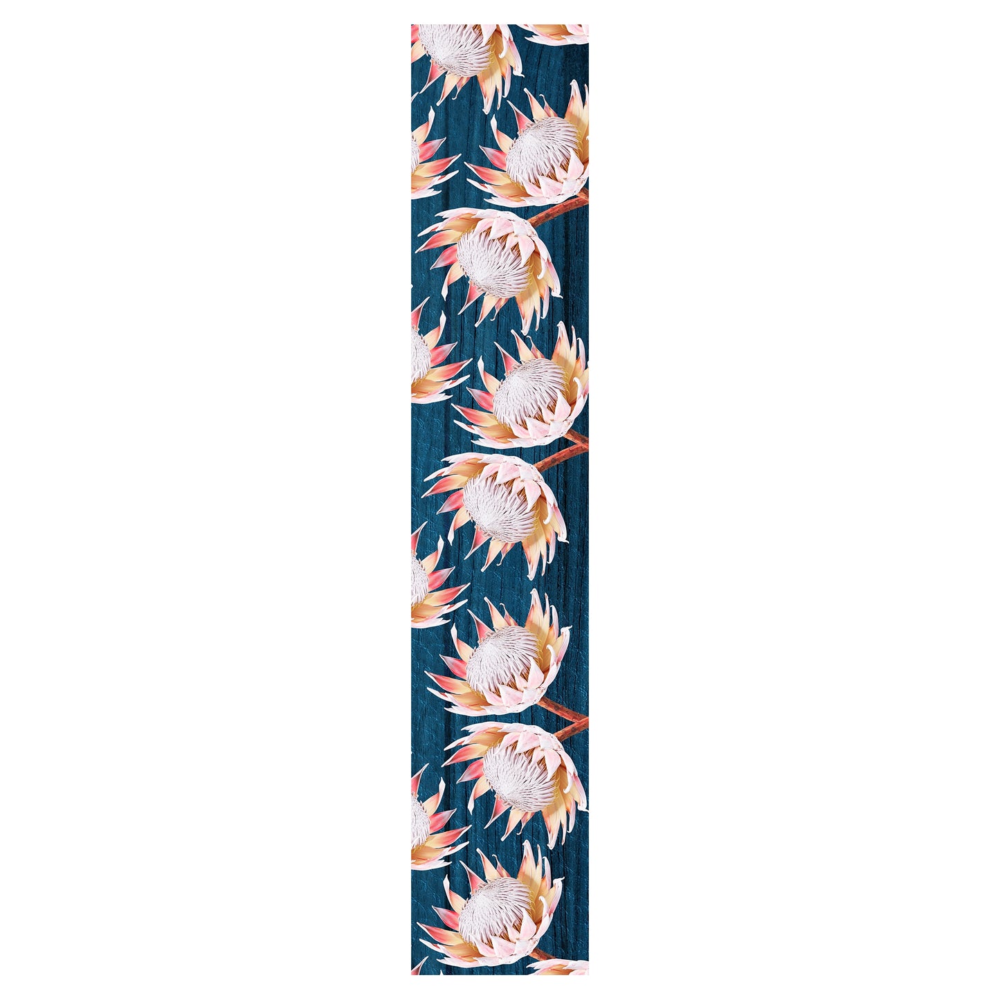 White Protea on Blue Background Table Runner By Mark van Vuuren