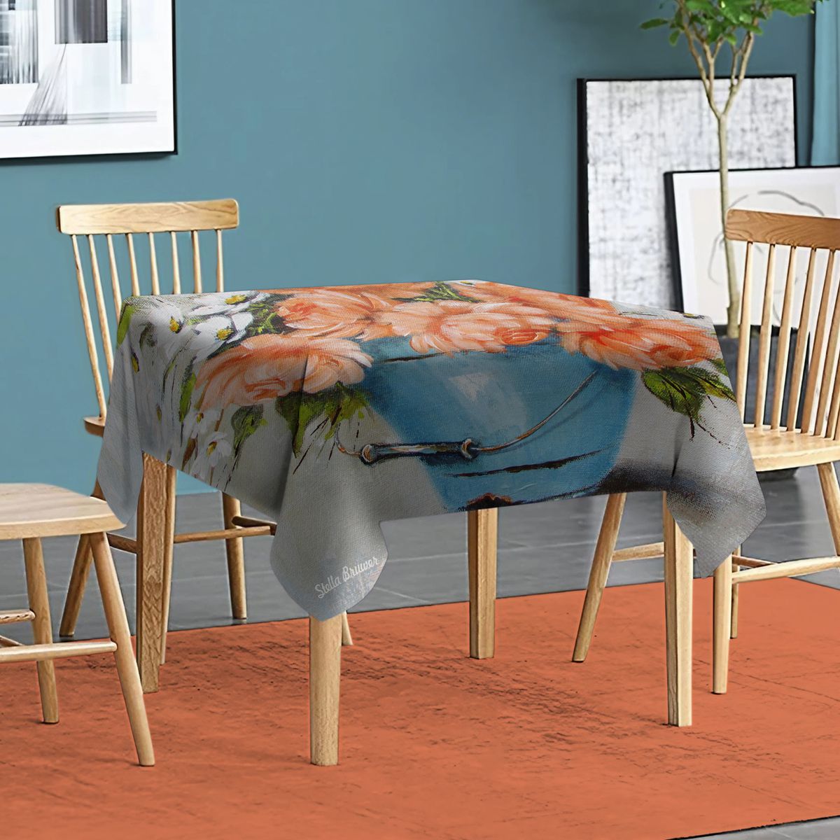 Orange Flowers By Stella Bruwer Square Tablecloth