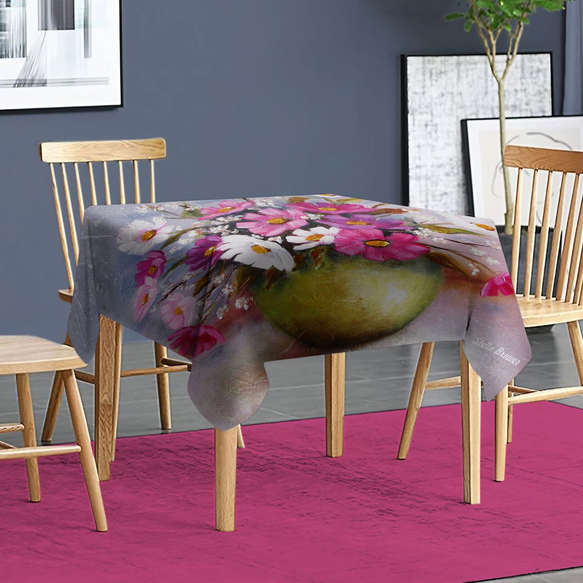Green Pot Cosmos By Stella Bruwer Square Tablecloth