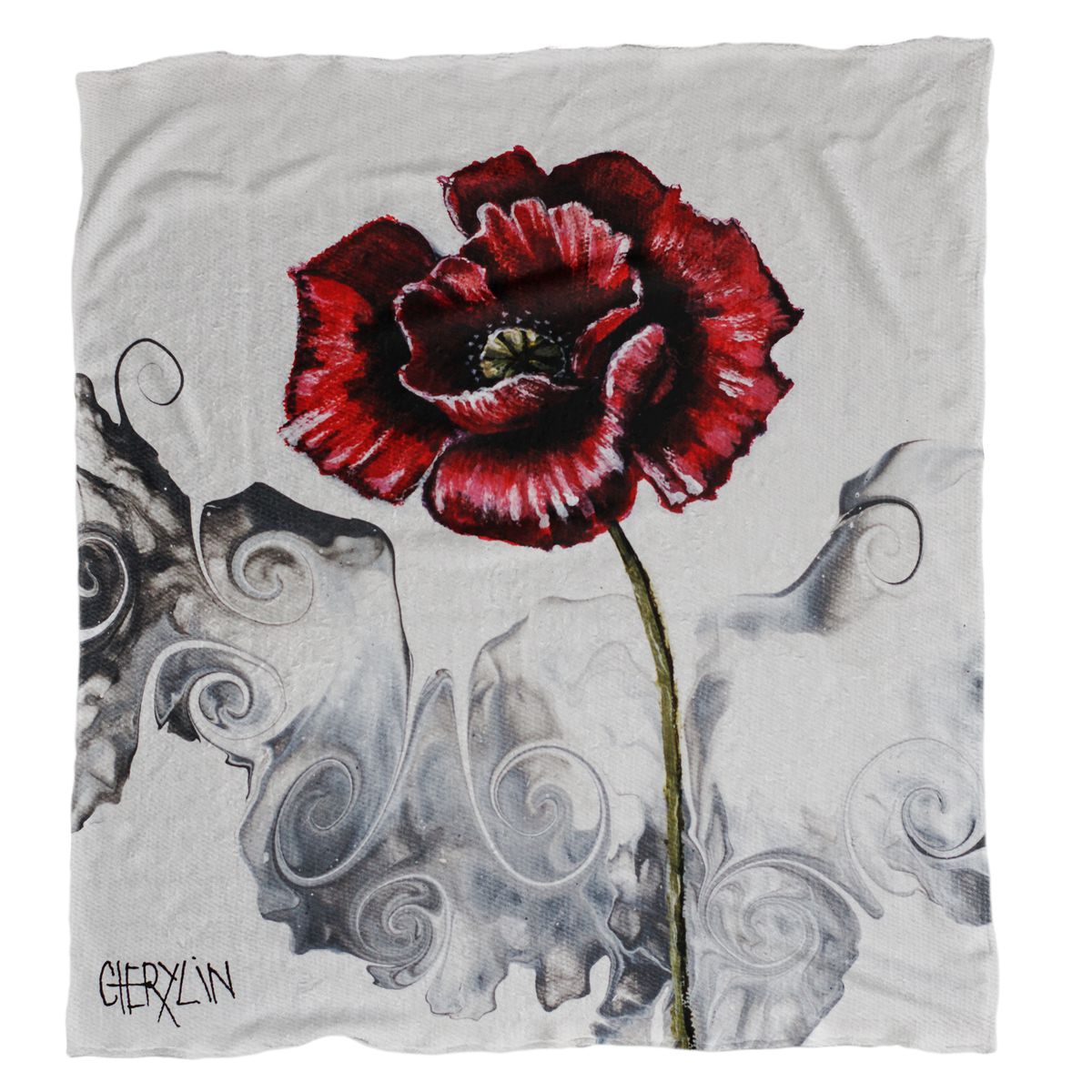 Open Poppy On Grey Light Weight Fleece Blanket By Cherylin Louw