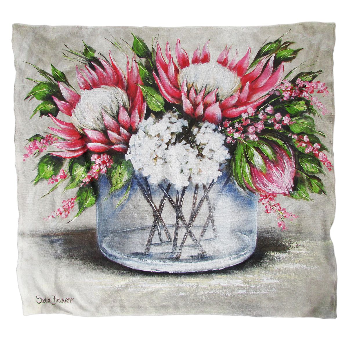 Proteas in a Round Glass Vase Light Weight Fleece Blanket By Stella Bruwer