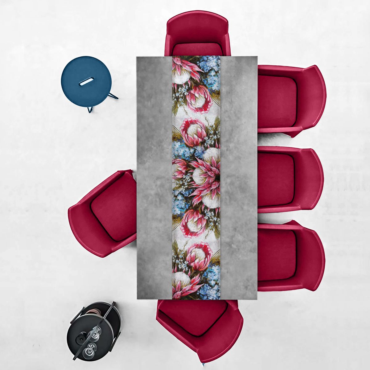Blue Hydrangeas and Proteas By Stella Bruwer Table Runner