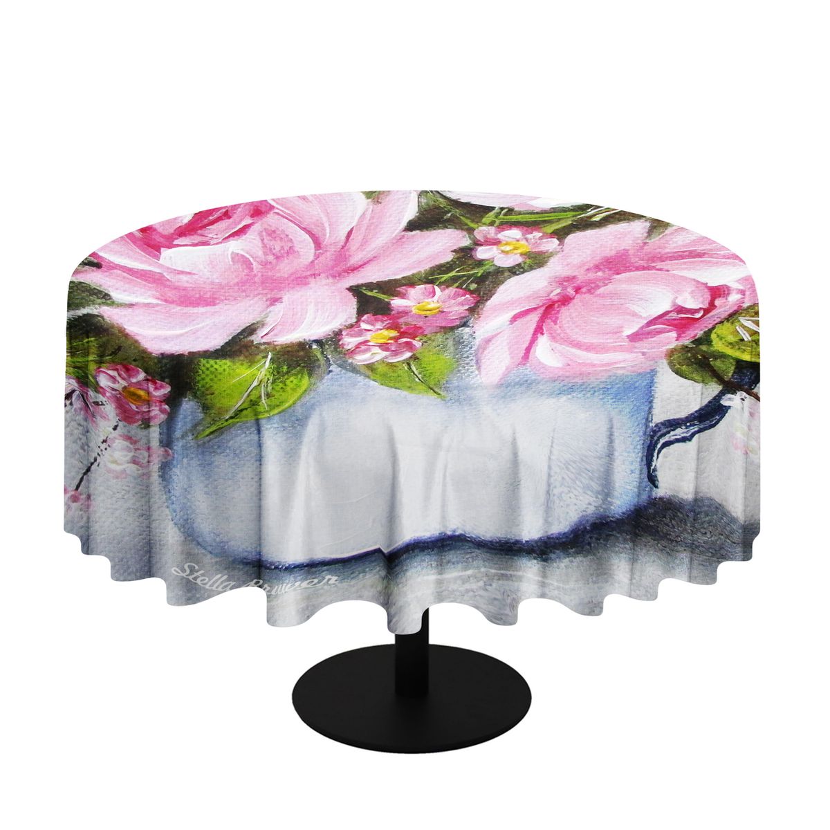 Pink Roses in a Cup By Stella Bruwer Round Tablecloth
