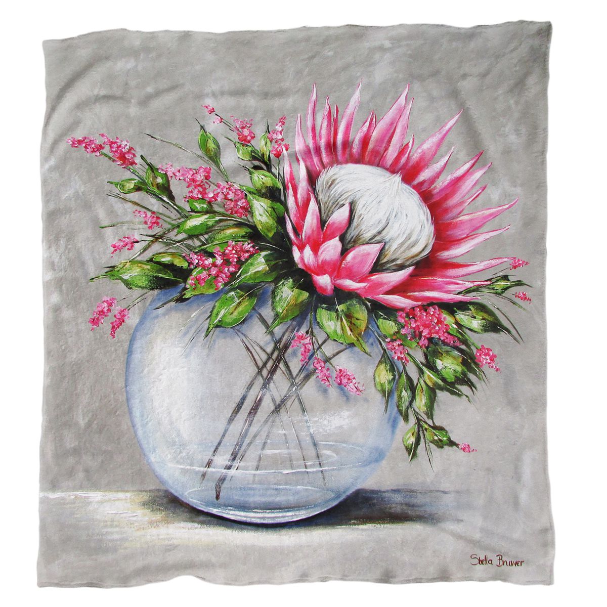 Protea Round Vase Light Weight Fleece Blanket By Stella Bruwer