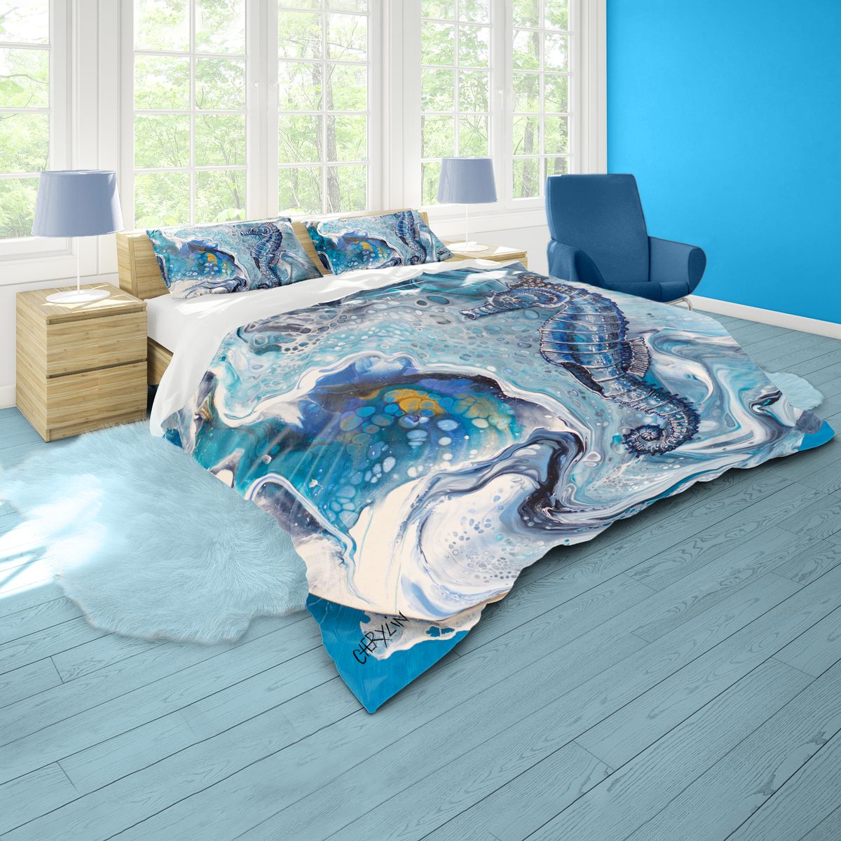 Crashing Waves Sea Horse By Cherylin Louw Duvet Cover Set