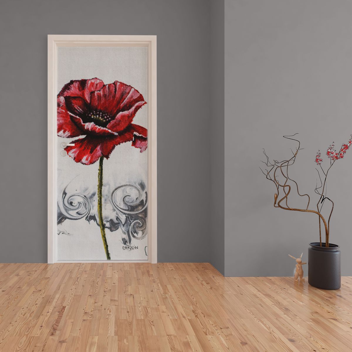 Decoupage - Pouring Poppies Twirls By Cherylin Louw Door