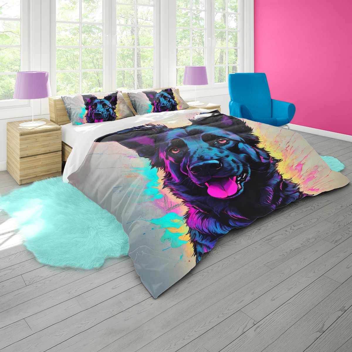 Neon Splash Dog By Nathan Pieterse Duvet Cover Set