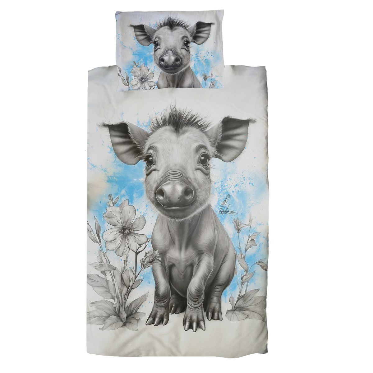 Blue Baby Warthog By Nathan Pieterse Cot Duvet Set