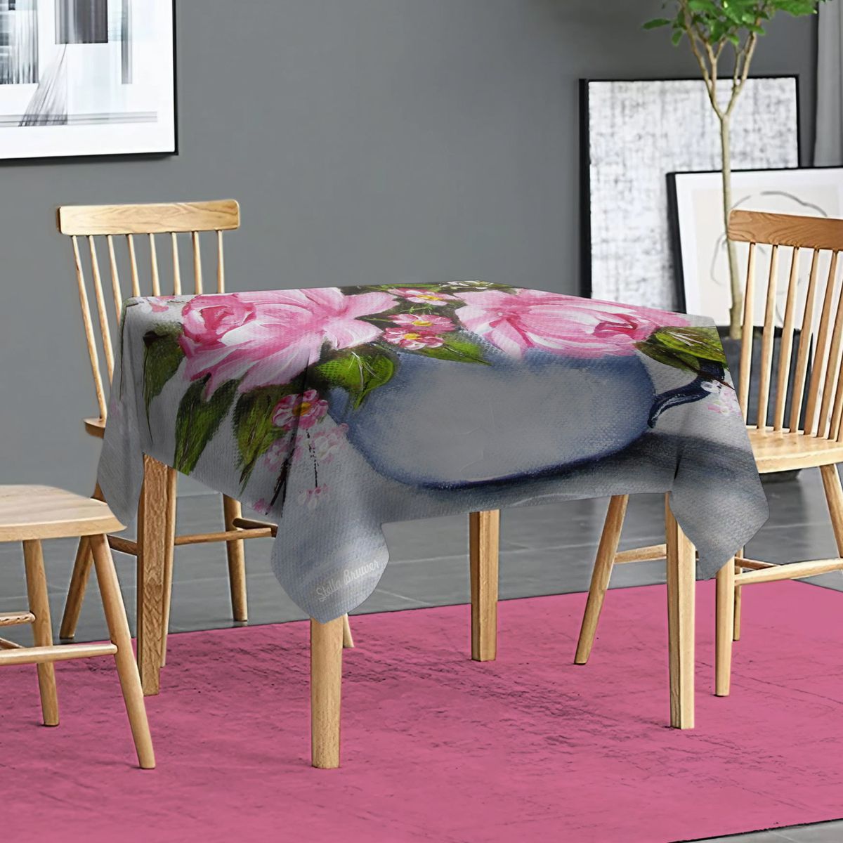 Pink Roses Cup By Stella Bruwer Square Tablecloth