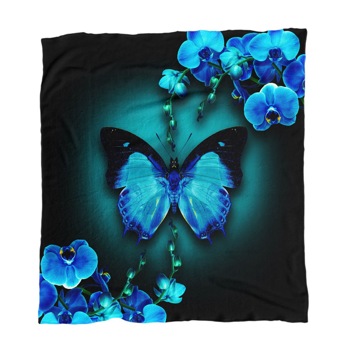 Teal Forest Butterfly Light Weight Fleece Blanket
