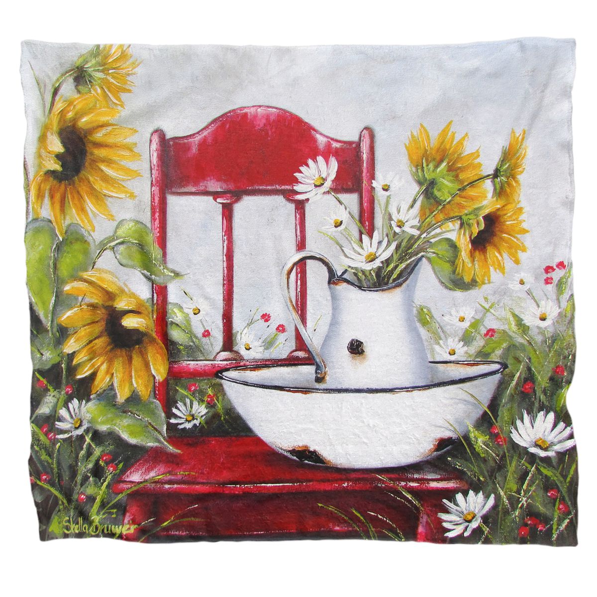 Sunflower Red Chair Light Weight Fleece Blanket By Stella Bruwer