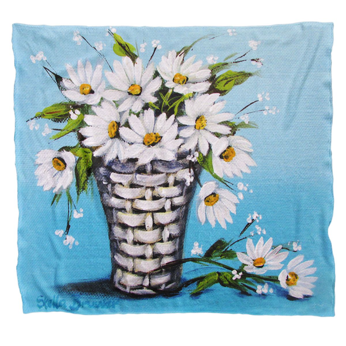 Daisies In a Woven Basket Light Weight Fleece Blanket By Stella Bruwer