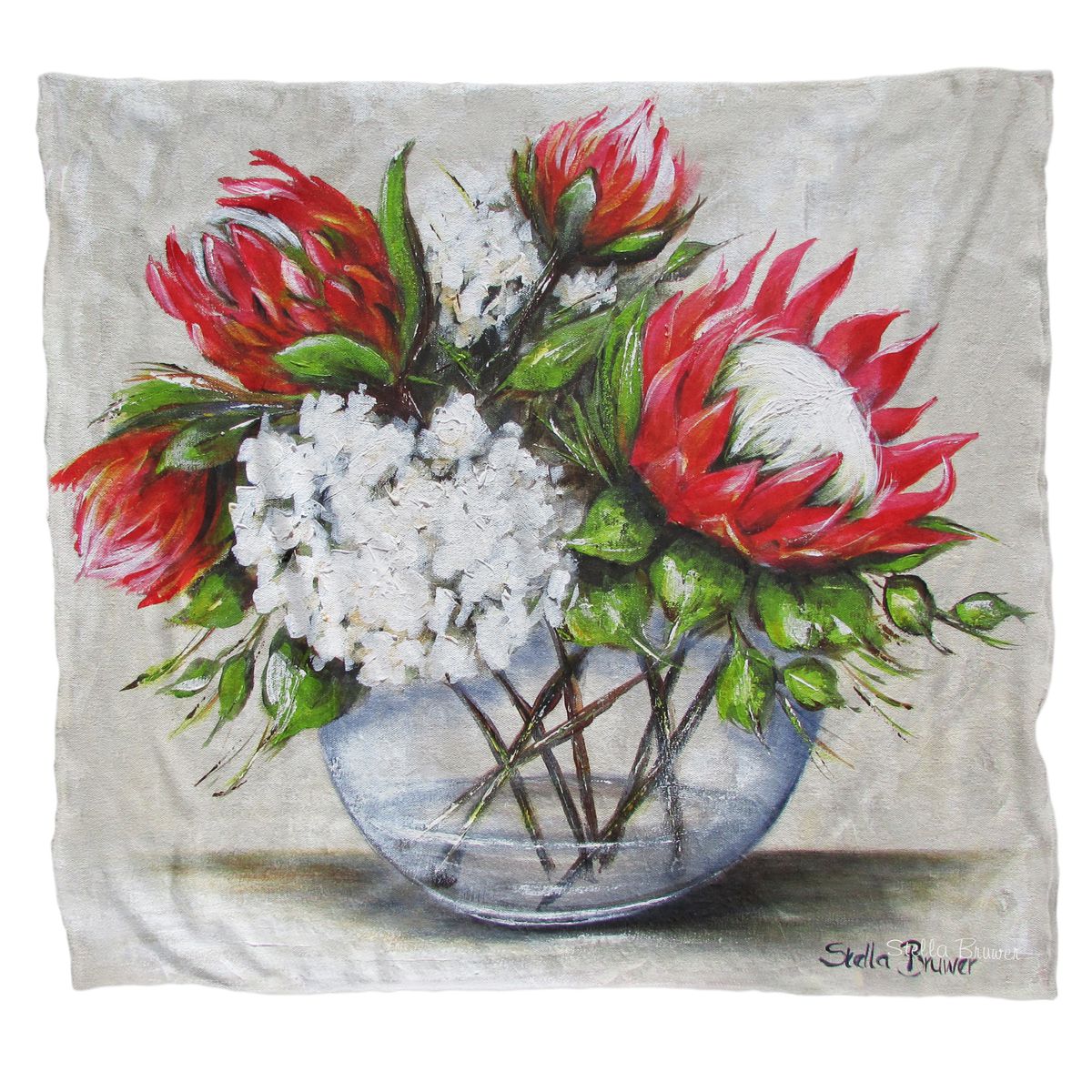 Proteas and Hydrangeas Light Weight Fleece Blanket By Stella Bruwer