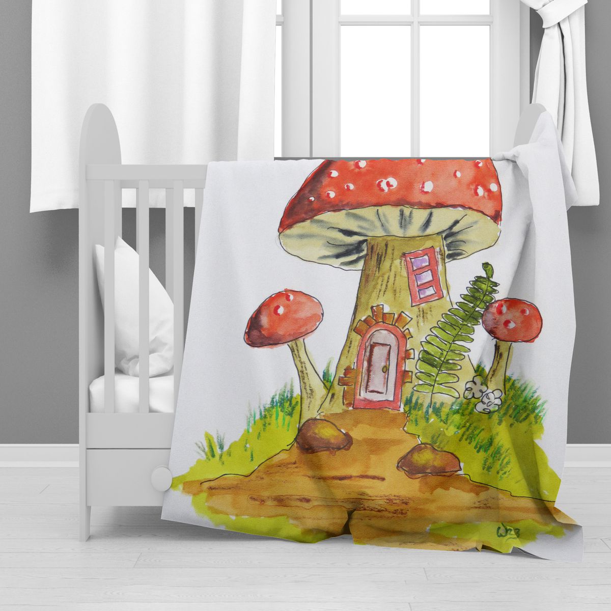 Red Mushroom House Minky Blanket By Wikus Hattingh