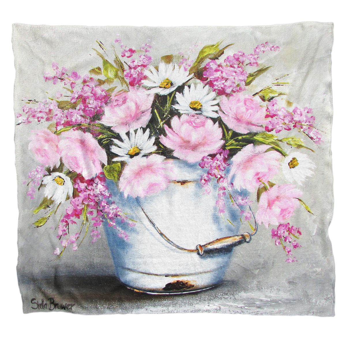 Pink Flowers In a Bucket Light Weight Fleece Blanket By Stella Bruwer