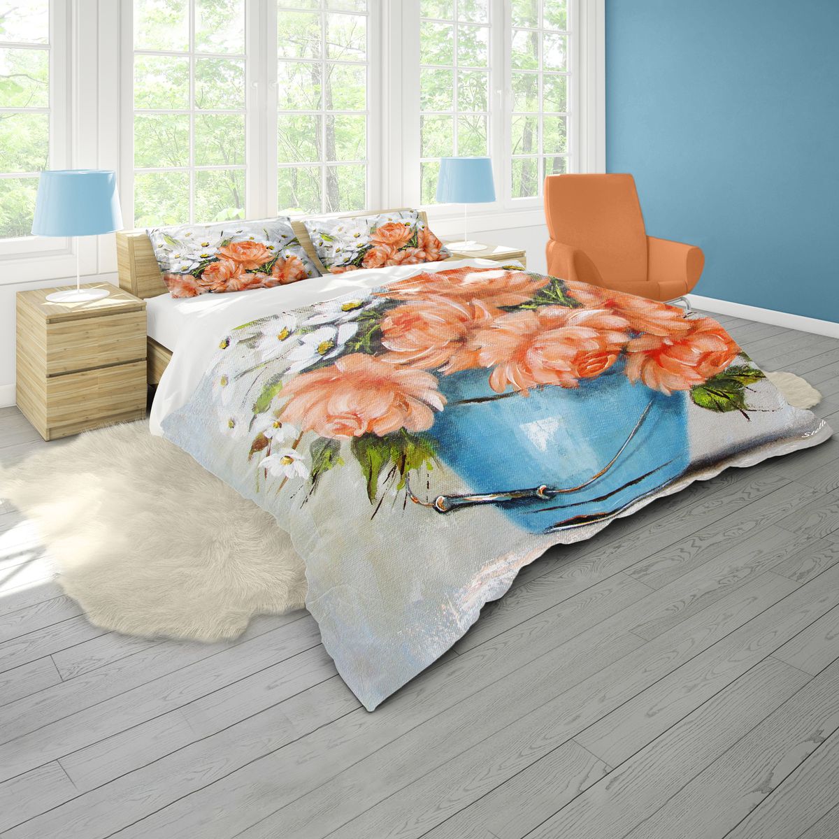 Orange Flowers By Stella Bruwer Duvet Cover Set