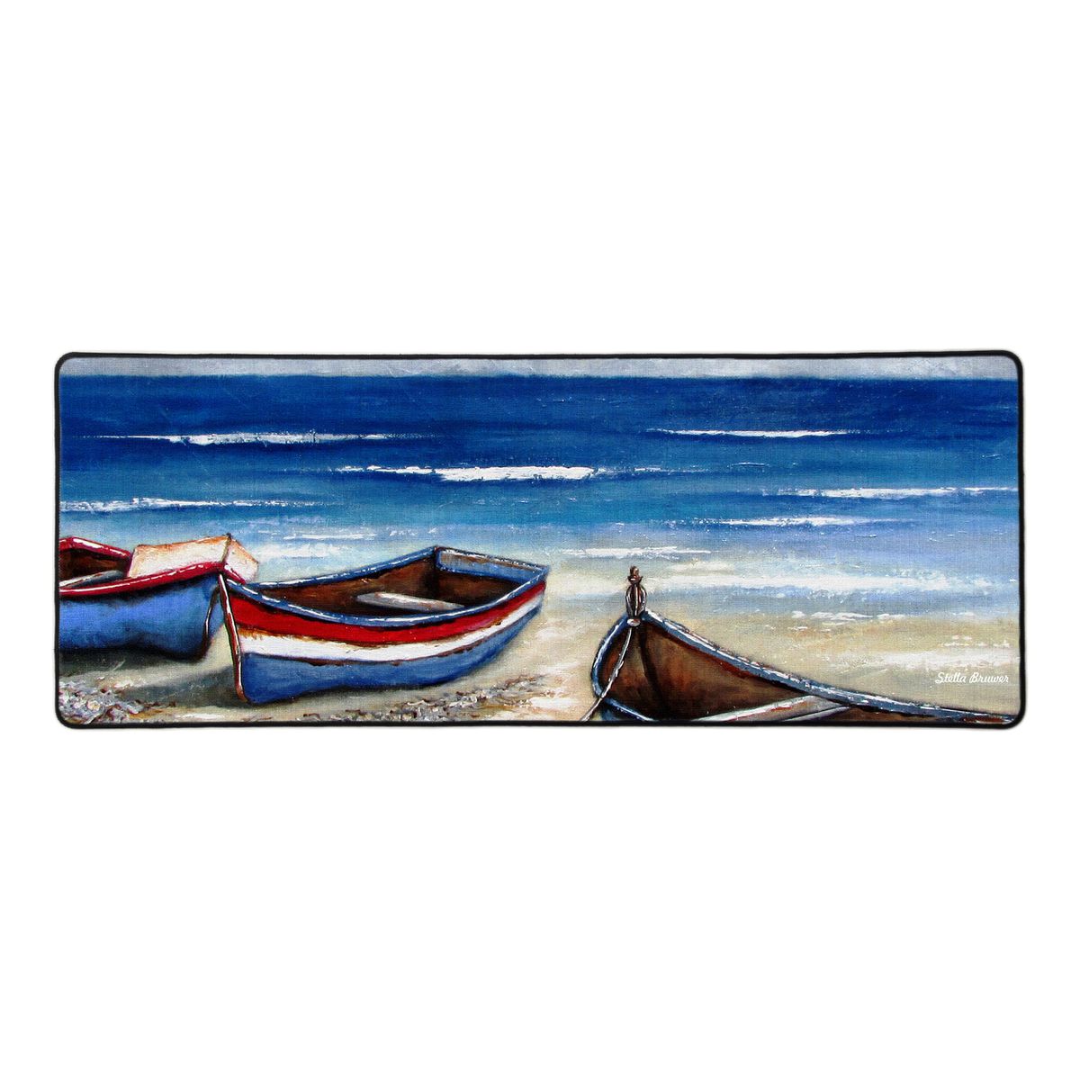 Boats On Beach By Stella Bruwer Large Desk Pad