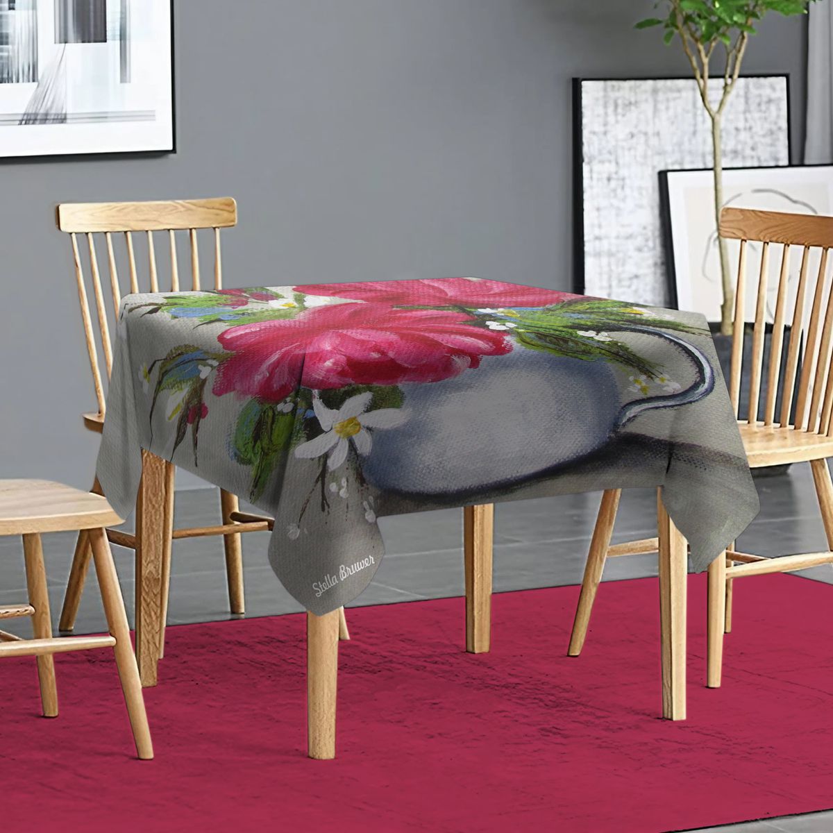 Deep Pink Roses By Stella Bruwer Square Tablecloth