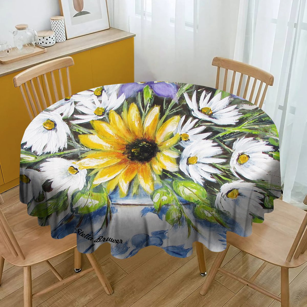Sunflowers and Daisies By Stella Bruwer Round Tablecloth