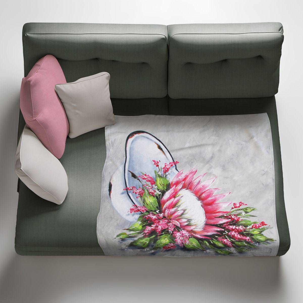 Protea Falling Light Weight Fleece Blanket by Stella Bruwer