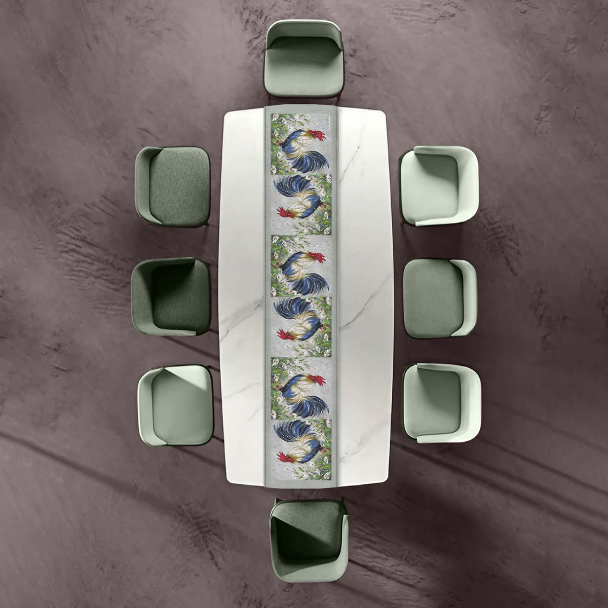 Rooster in the Flowers By Stella Bruwer Table Runner
