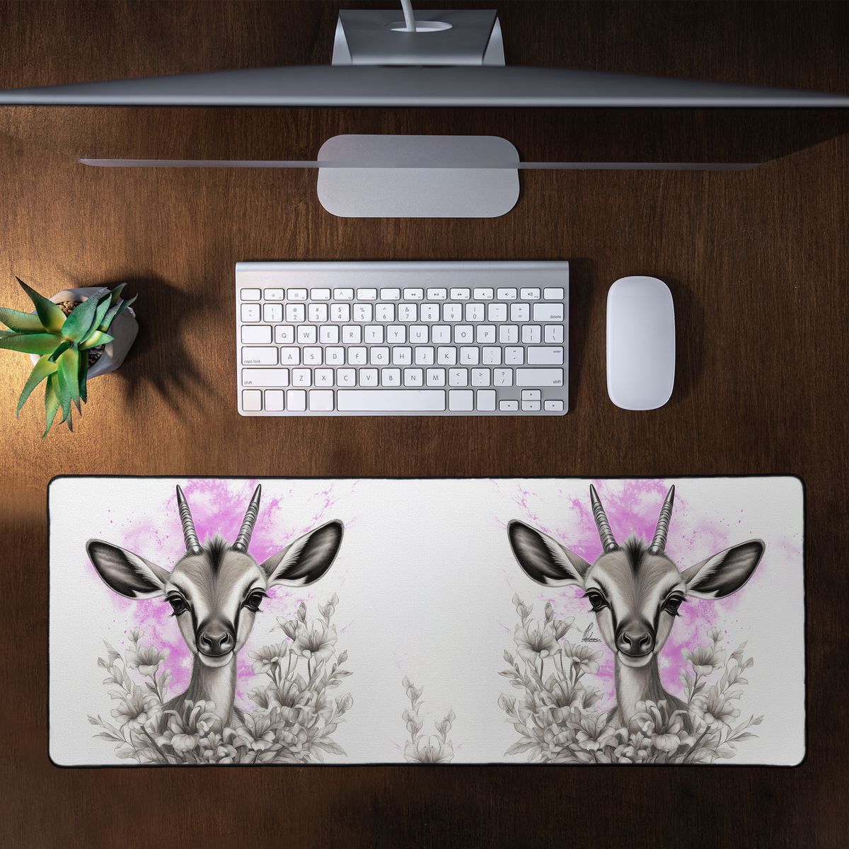 Pink Baby Springbok By Nathan Pieterse Large Desk Pad