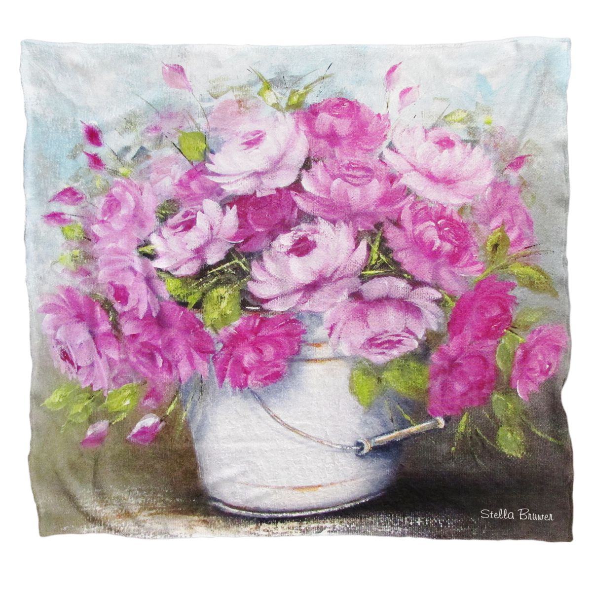 Pink Peonies in a Bucket Light Weight Fleece Blanket By Stella Bruwer