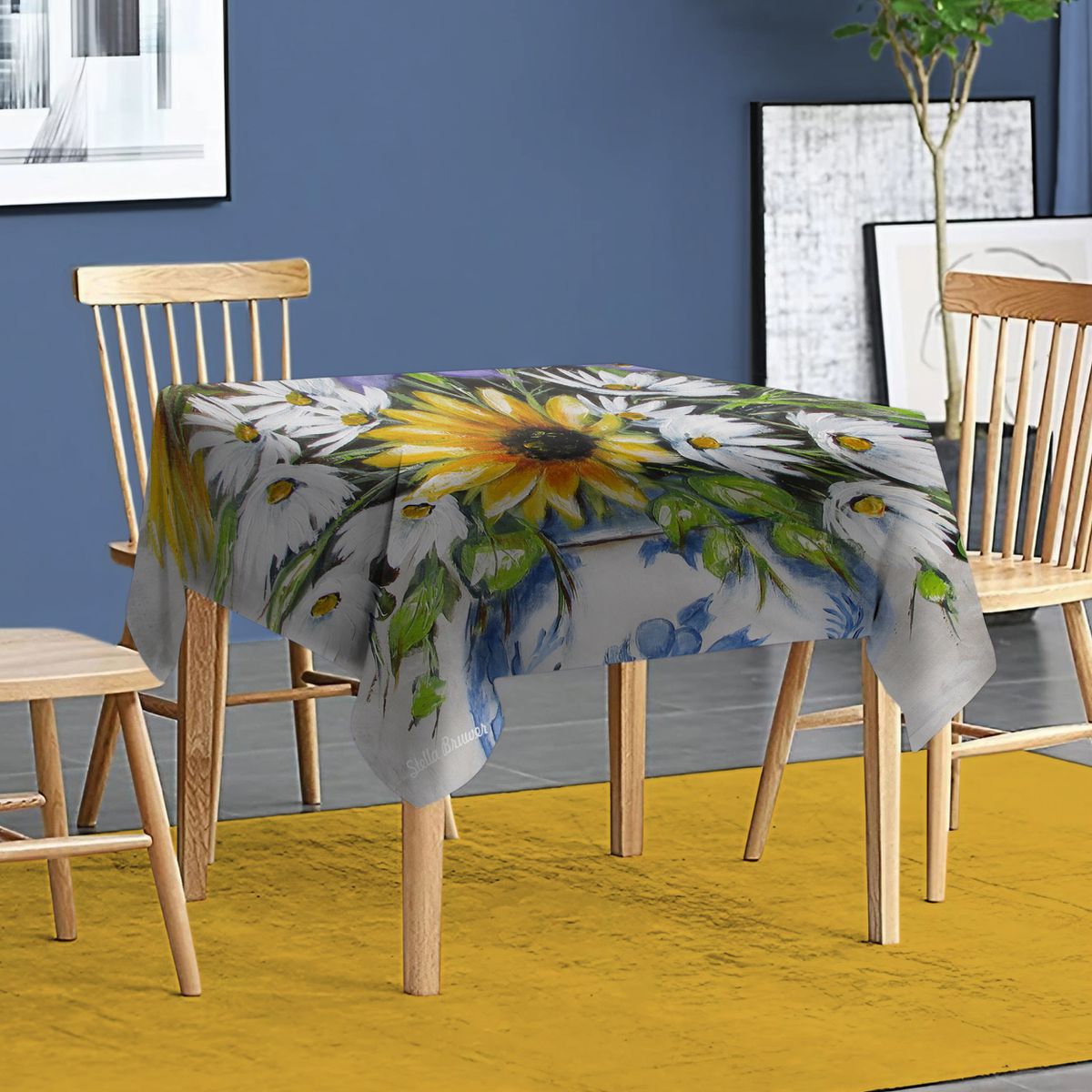 Sunflower and Daisies By Stella Bruwer Square Tablecloth