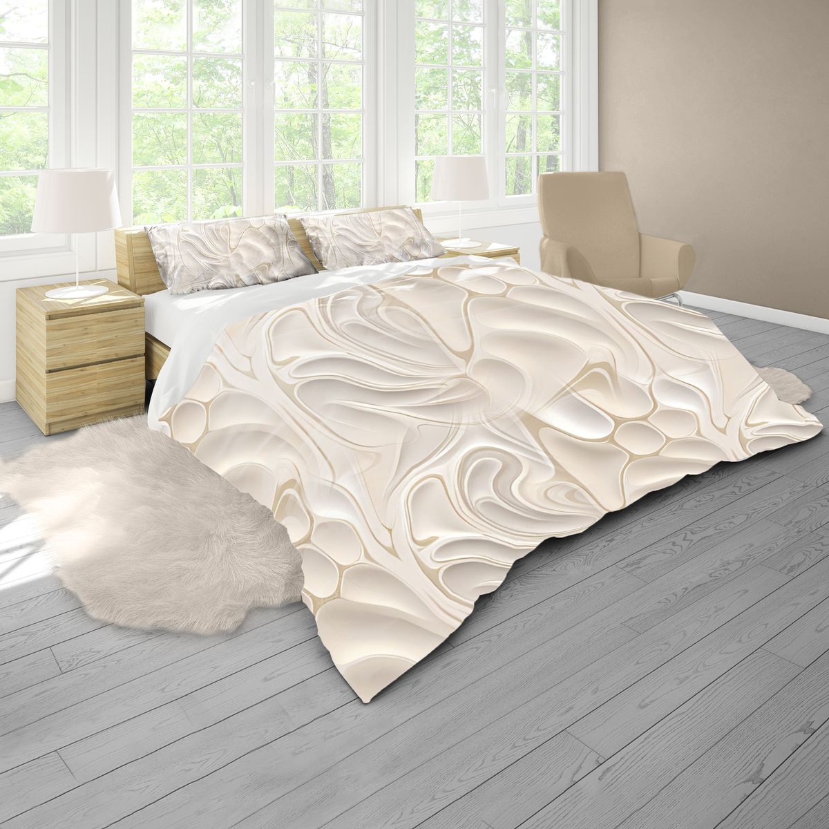 Curvy Cream Pattern Duvet Cover Set