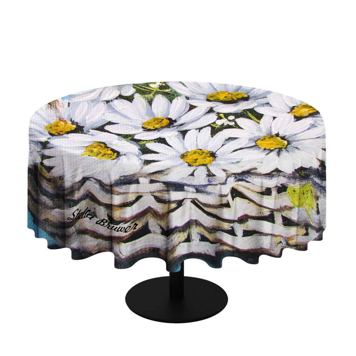 Basket of Daisies By Stella Bruwer Round Tablecloth