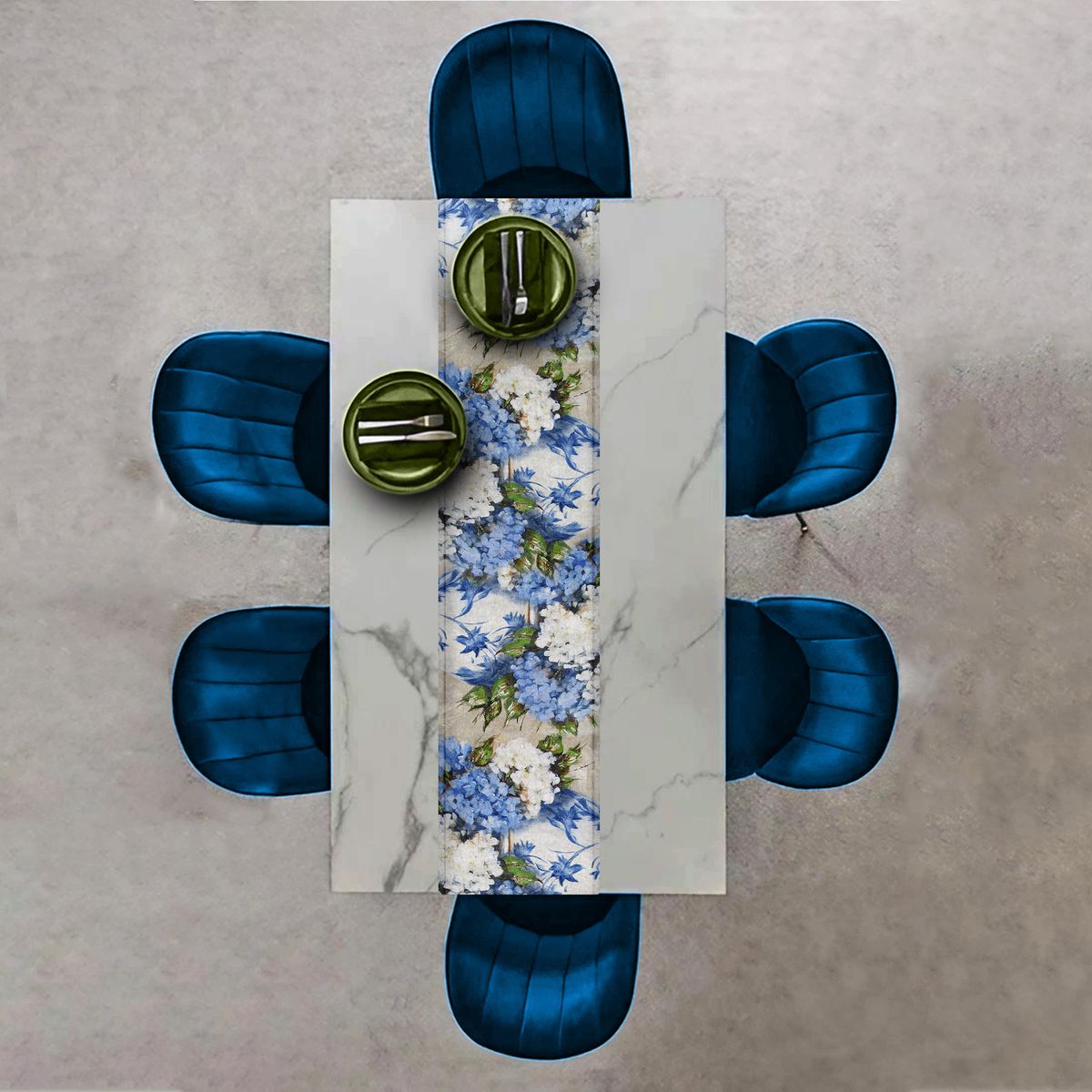 Bunch of Blue Hydrangeas By Stella Bruwer Table Runner
