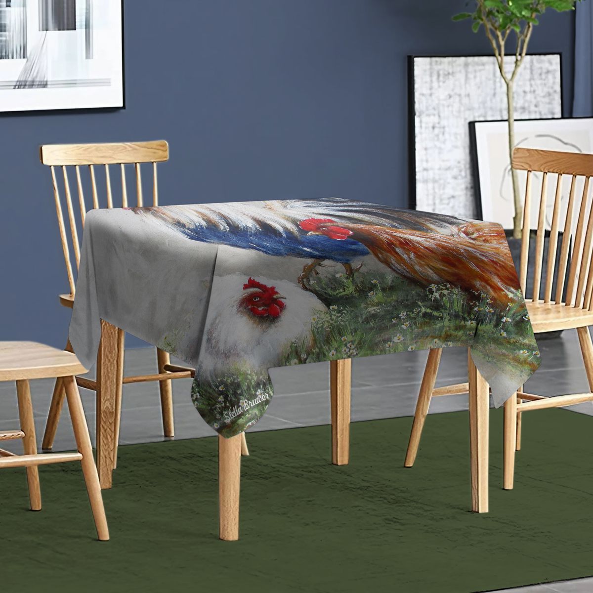 Roosters and Hens By Stella Bruwer Square Tablecloth