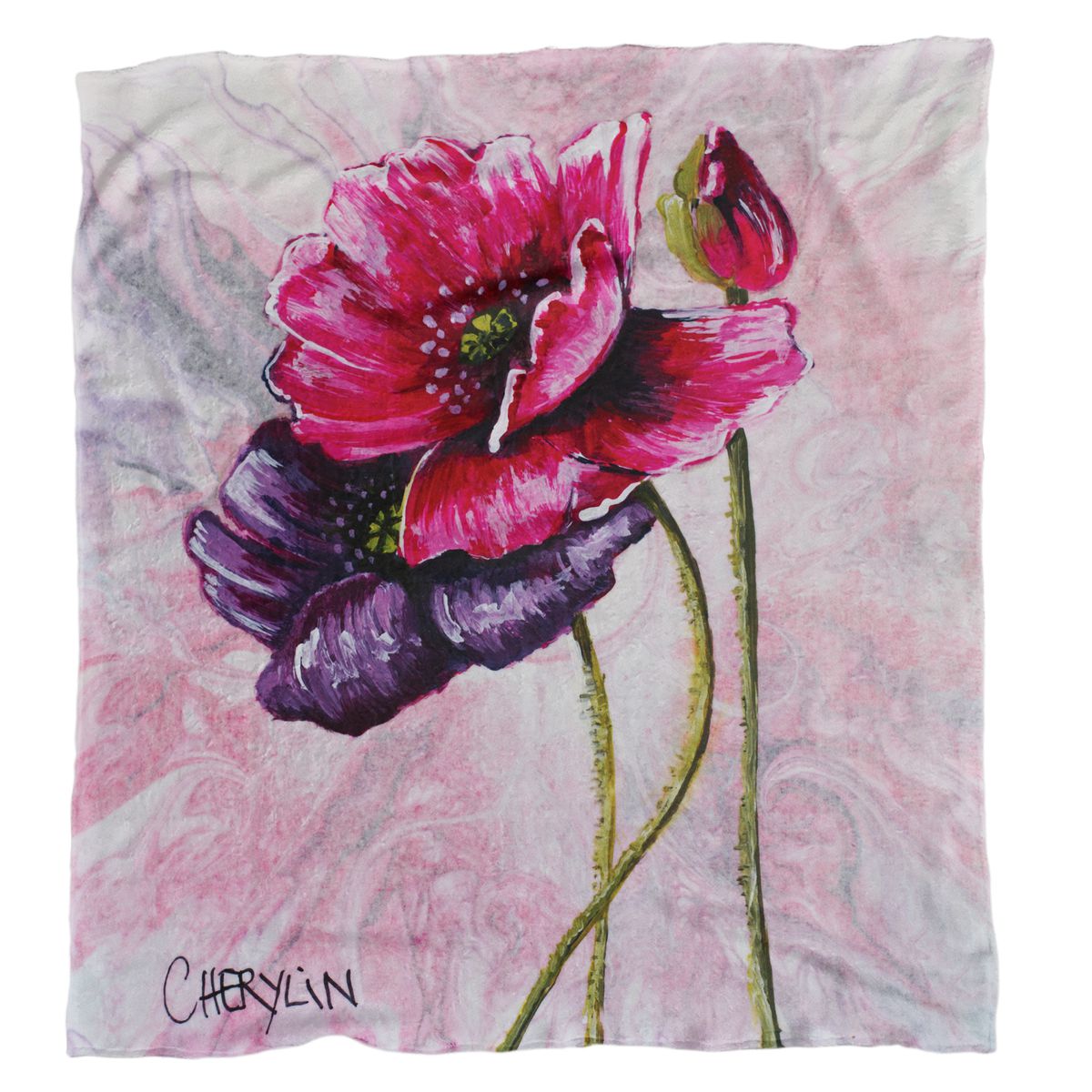 Double Poppy Light Weight Fleece Blanket By Cherylin Louw
