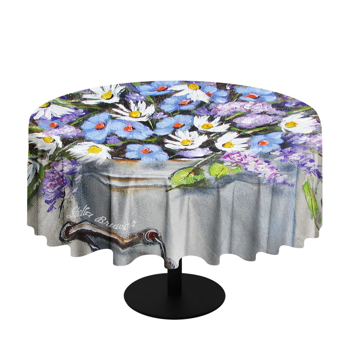 Bucket of Blue and Purple Flowers By Stella Bruwer Round Tablecloth