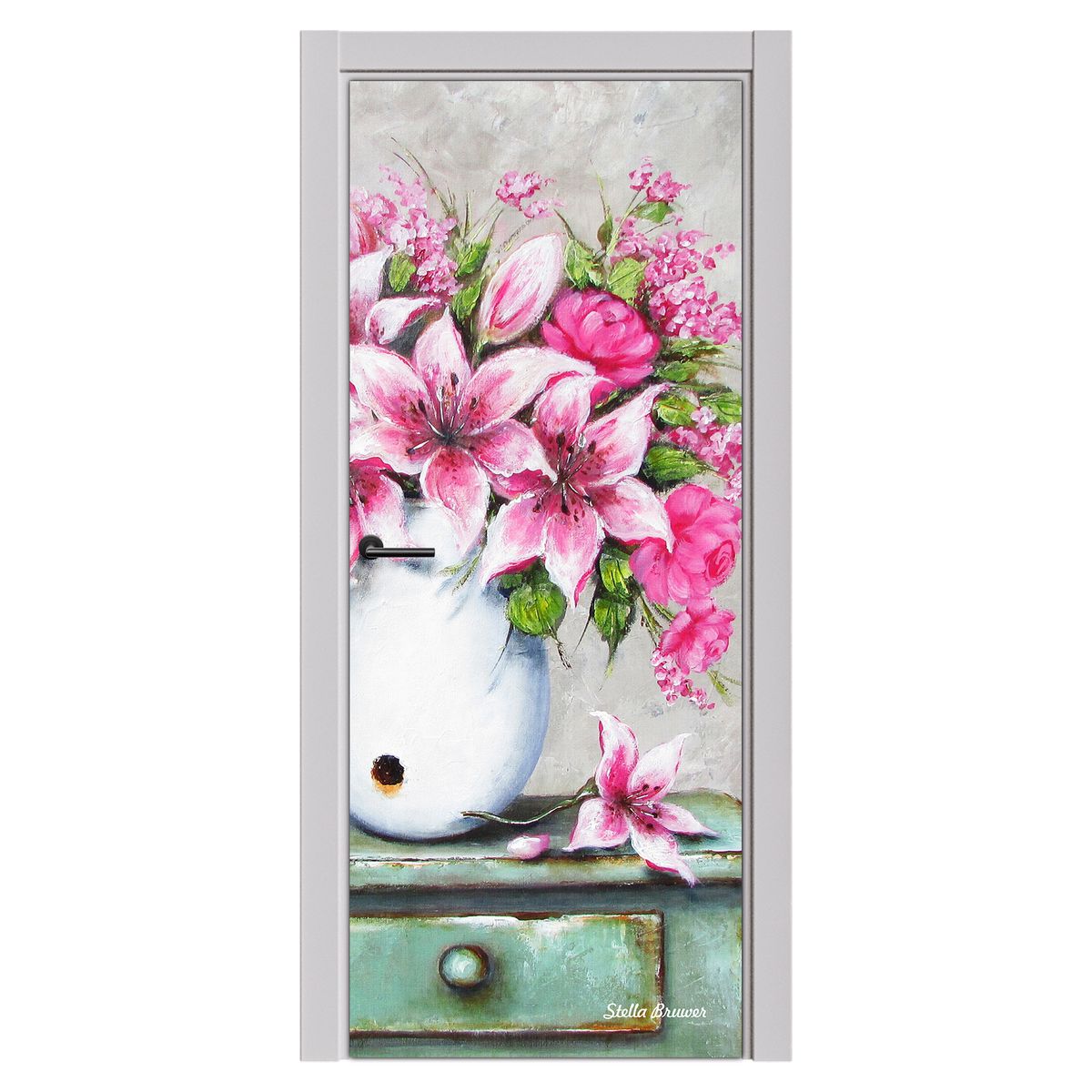 Decoupage - Pink Lilies By Stella Bruwer Door