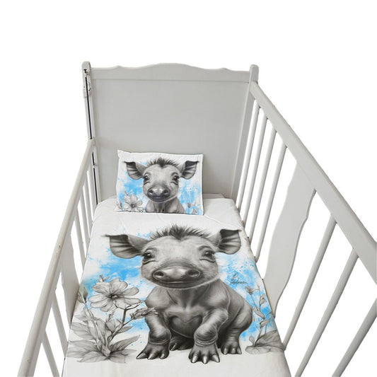 Blue Baby Warthog By Nathan Pieterse Cot Duvet Set