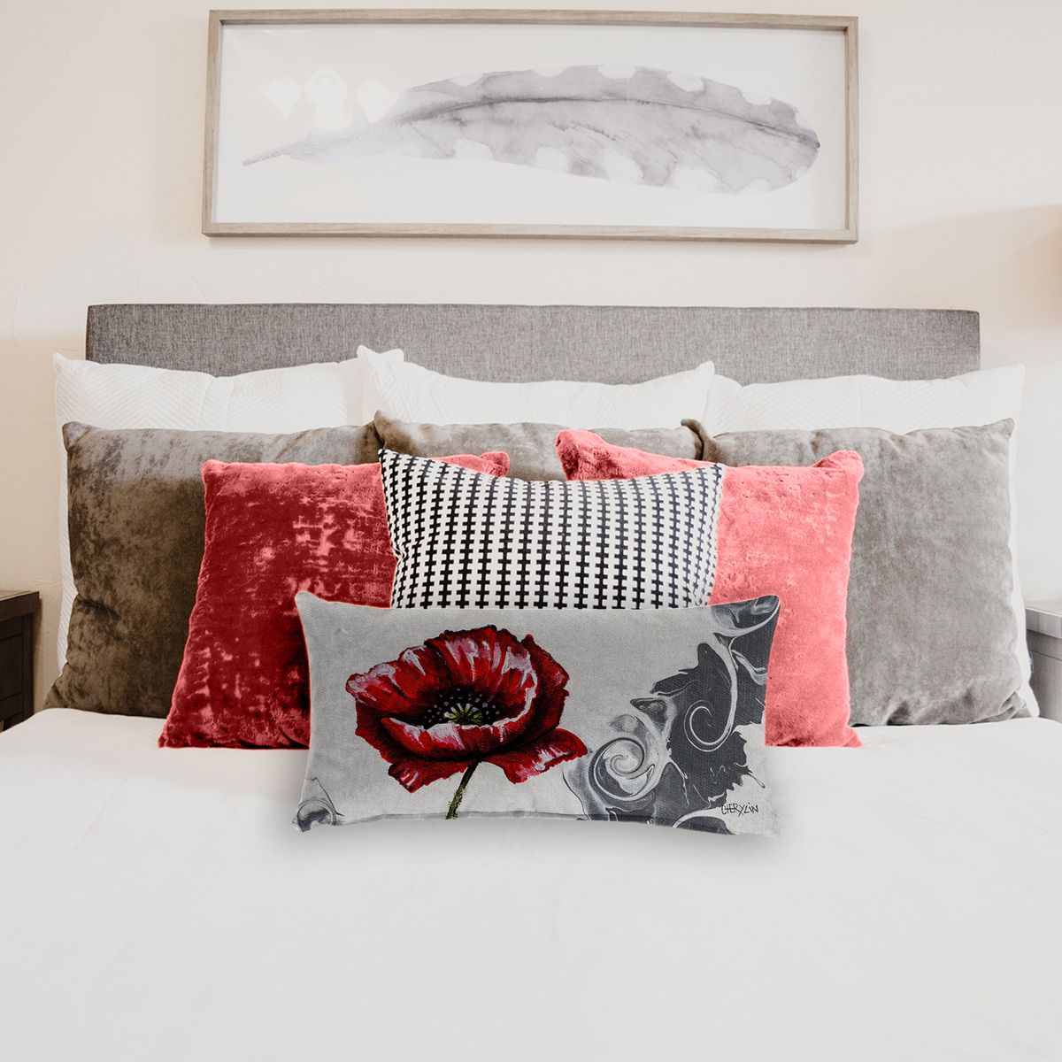 Poppy In Crashing Waves By Cherylin Louw Oblong Luxury Scatter