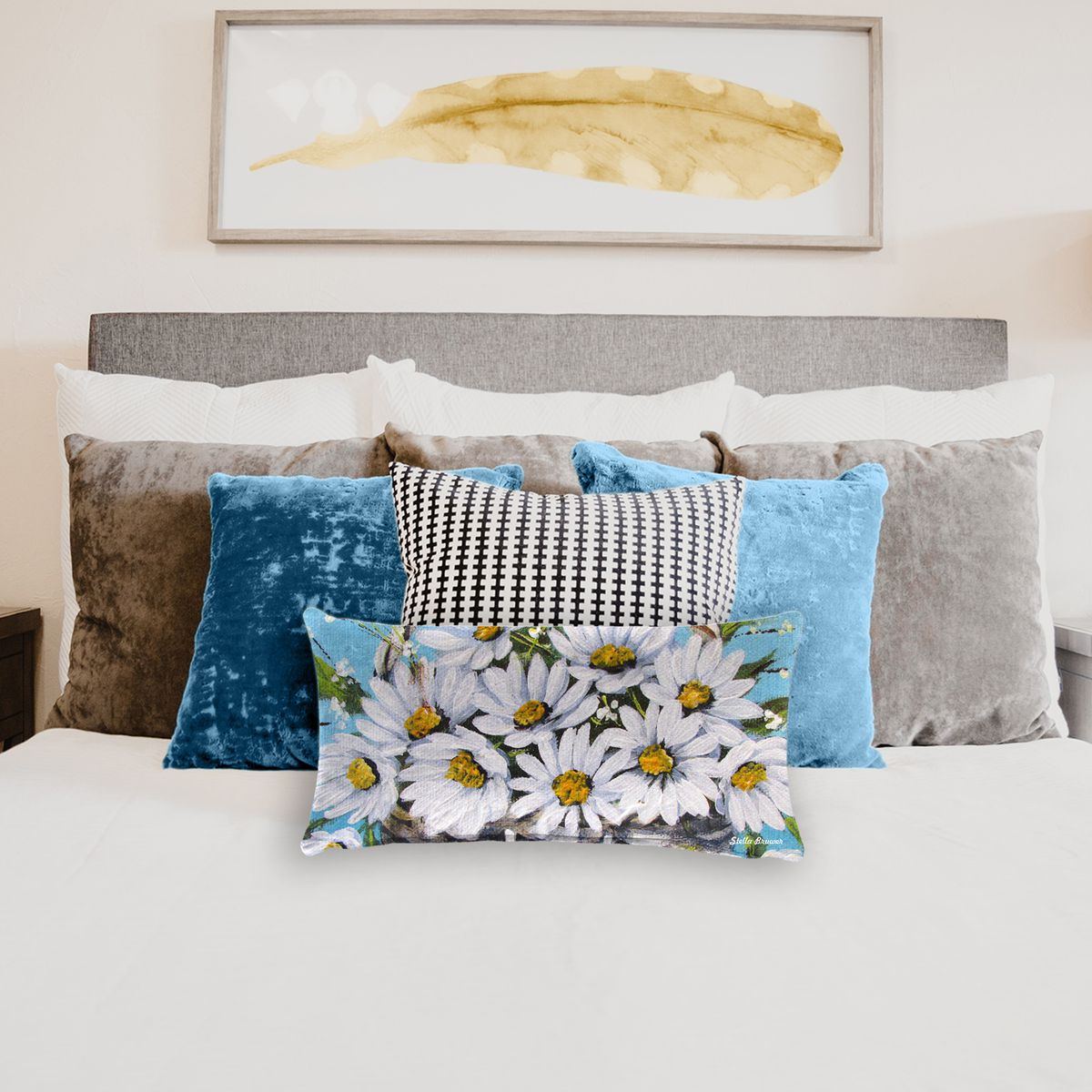 White Daisies By Stella Bruwer Oblong Luxury Scatter