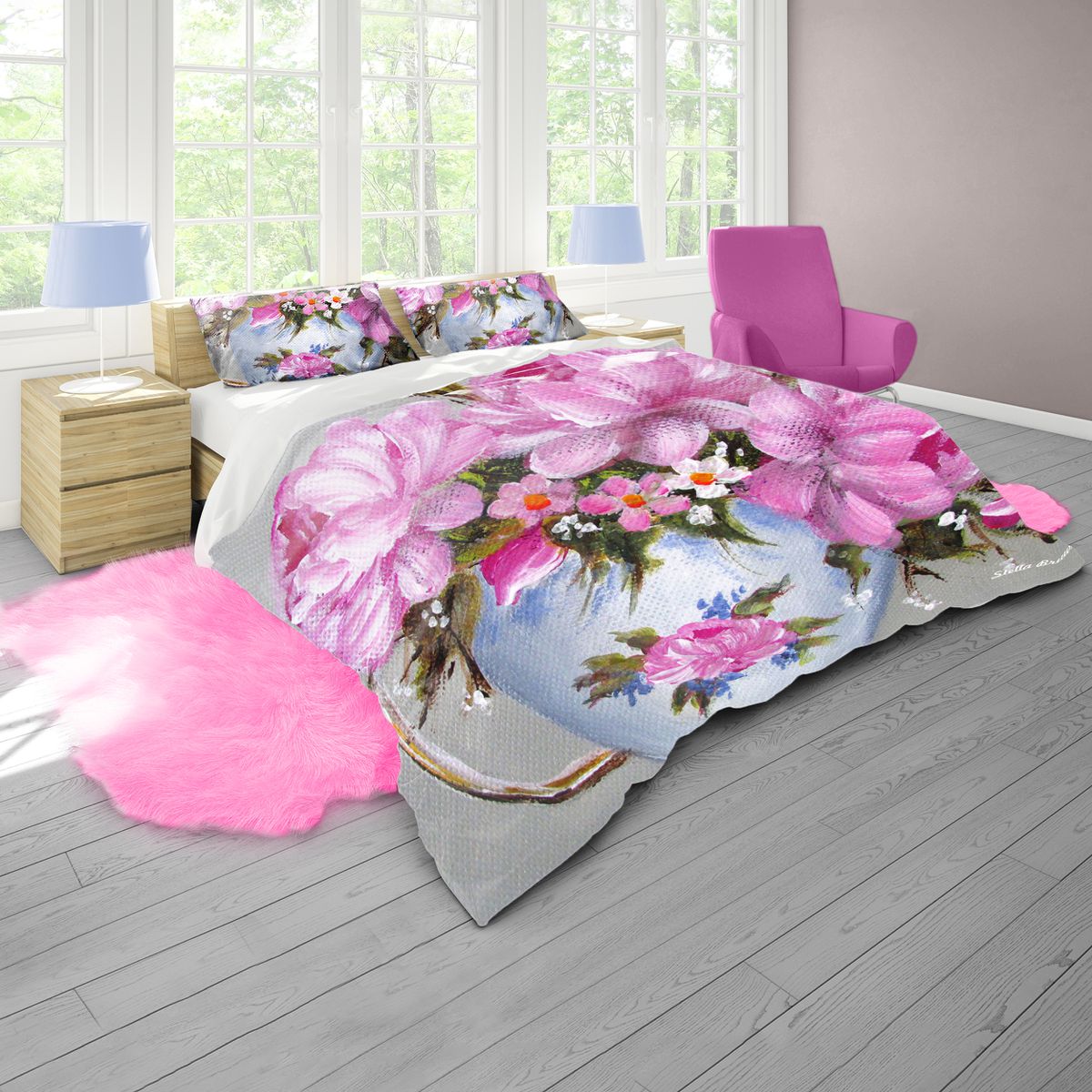 Pink Peonies By Stella Bruwer Duvet Cover Set