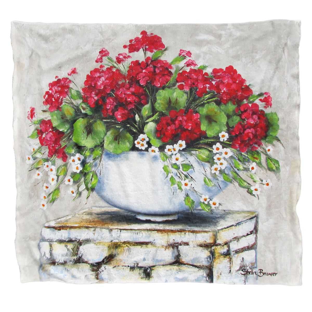 Red Hydrangeas On a Wall Light Weight Fleece Blanket by Stella Bruwer