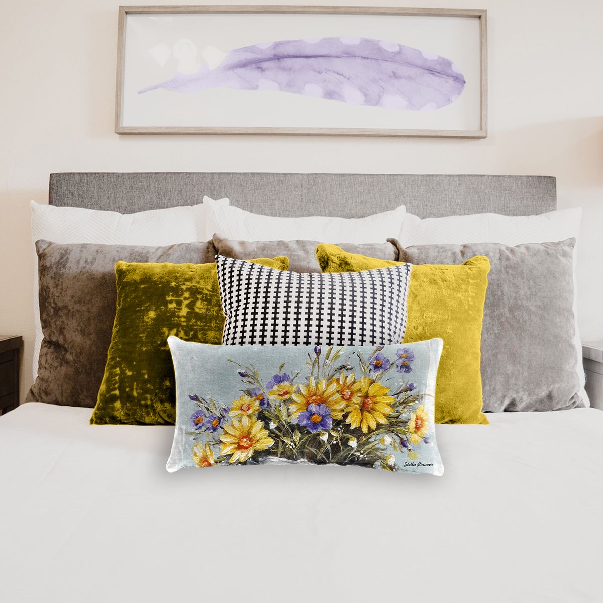 Yellow Daisy Bunch By Stella Bruwer Oblong Luxury Scatter