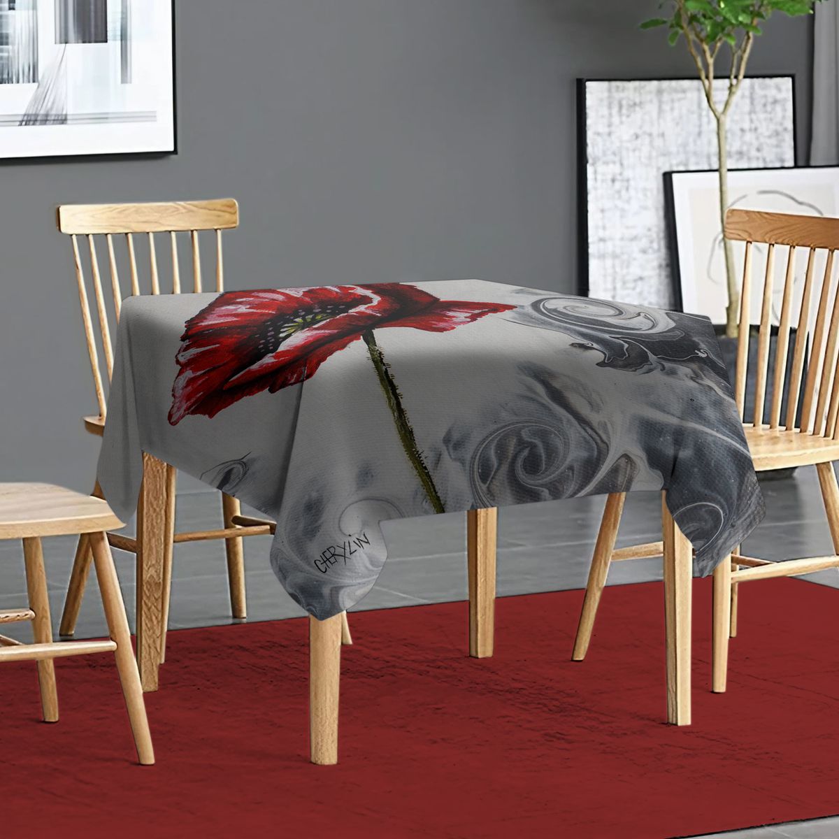 Poppy In Crashing Waves By Cherylin Louw Square Tablecloth