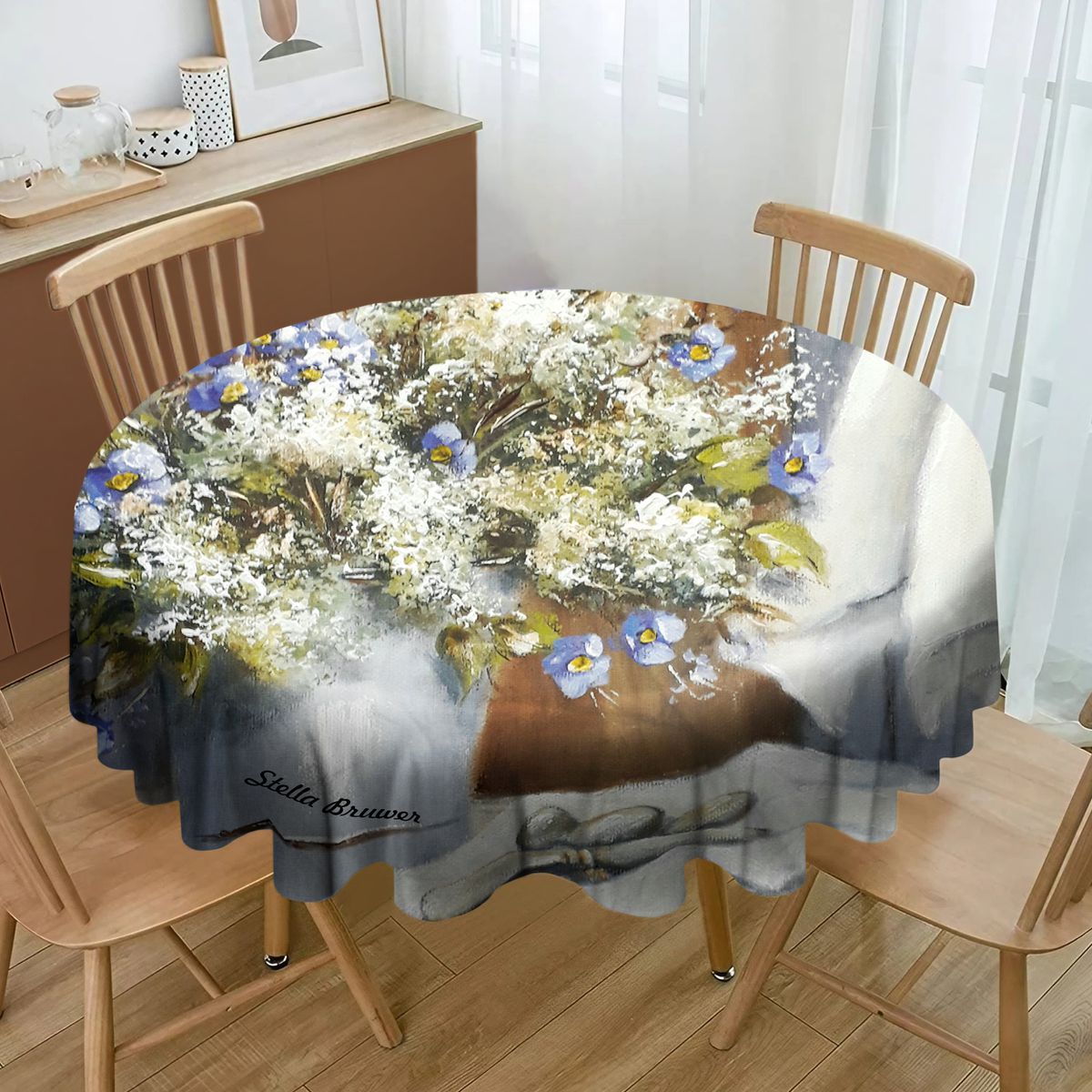 Table Setting Purple Flowers By Stella Bruwer Round Tablecloth