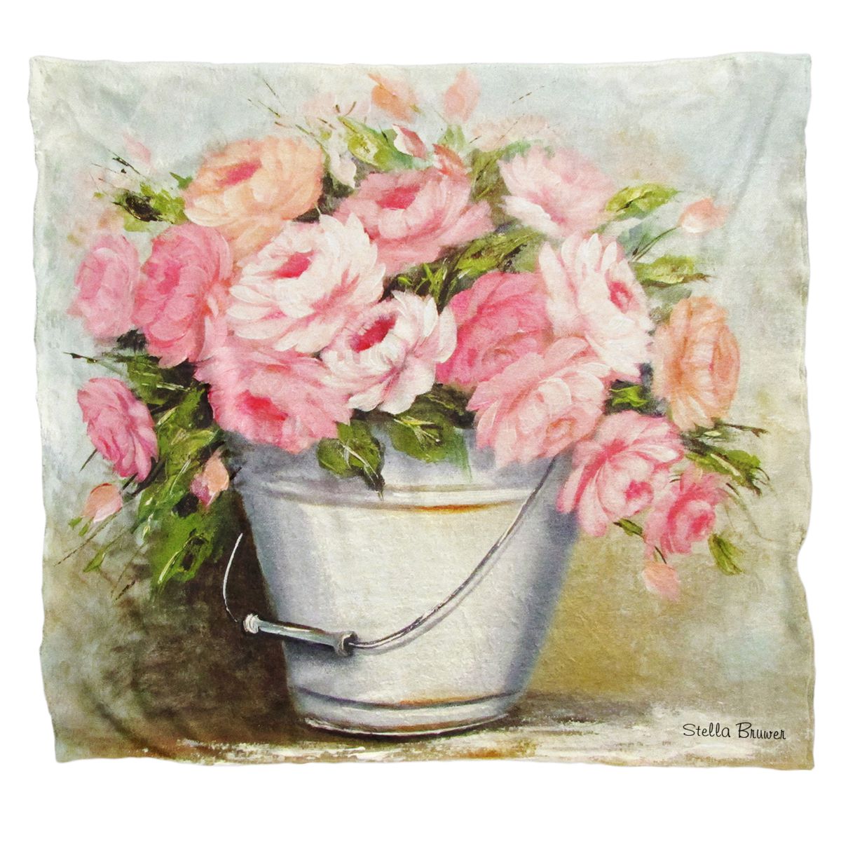 Soft Pink Peonies In a Bucket Light Weight Fleece Blanket By Stella Bruwer