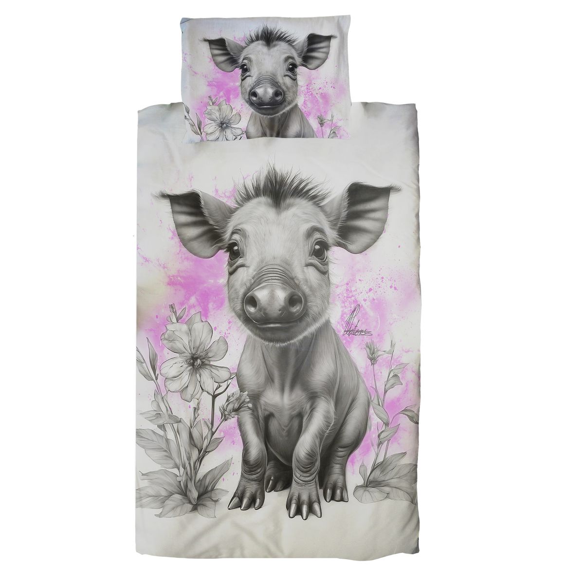 Pink Baby Warthog By Nathan Pieterse Cot Duvet Set